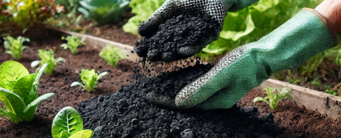 Application of biochar in a vegetable garden.